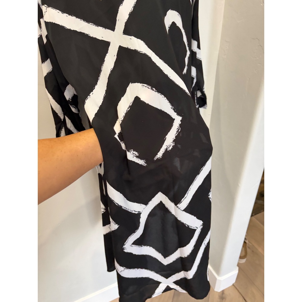 Ashley Stewart Womens Black White Geometric Diamond Print Button Down Dres 18/20 - Picture 5 of 5
